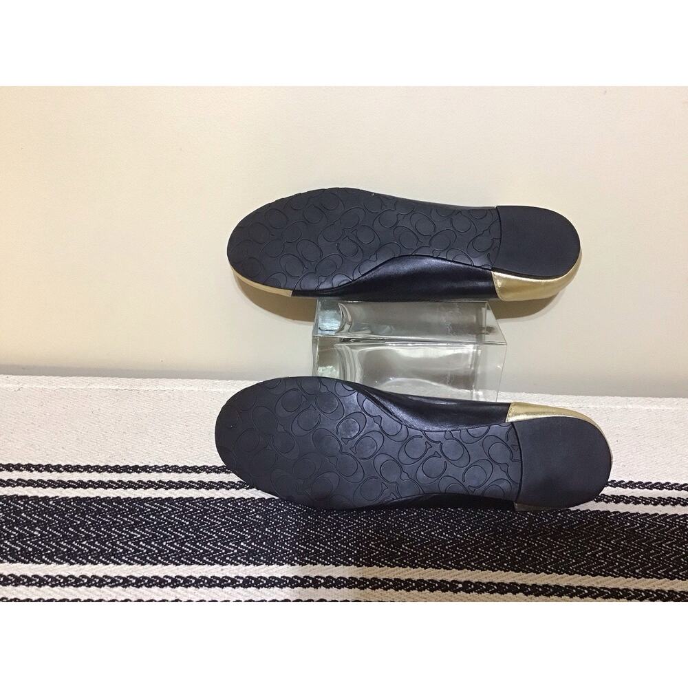 Coach Women’s Shoes Black Gold Flats Sz 10 Old Money Preppy Career Luxury Event - Picture 7 of 9